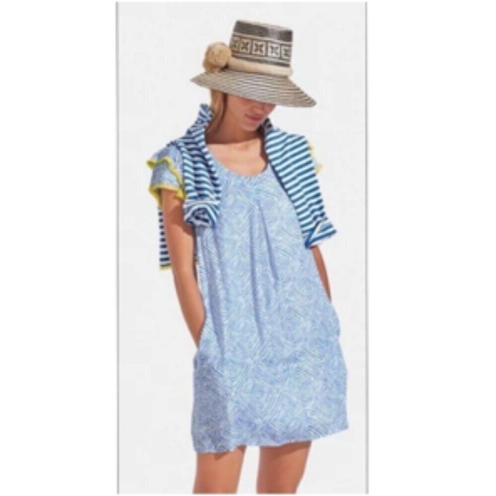 Persifor Clare Dress Flutter Sleeve Shift Dress 100% Cotton Block Print Small